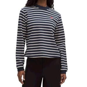 Lululemon Women Medium Cotton French Terry Crewneck Pullover Yachtie Stripe Blue
